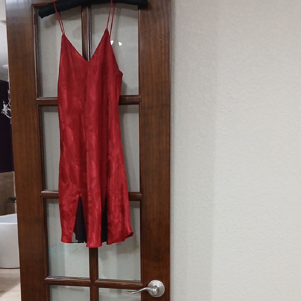 Victoria Secret Gold Label Red Satin Chemise with Spaghetti Straps